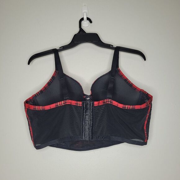Torrid XO Plunge Push-Up Bra red black plaid underwire sexy size 46DD - Picture 3 of 6